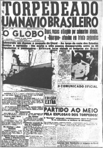Manchete anunciando o ataque alemão à navio mercante na I Guerra Mundial. (Foto: Google Imagens / O Globo)